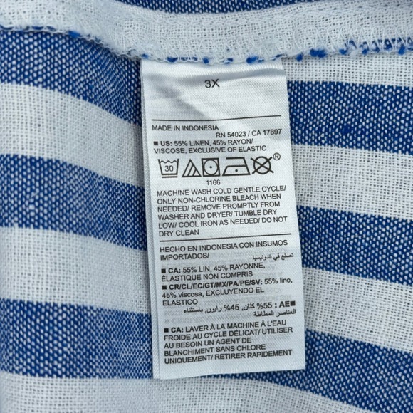 Old Navy Womens 3X Blue White Striped Linen Blend Dress Costal - Picture 4 of 8